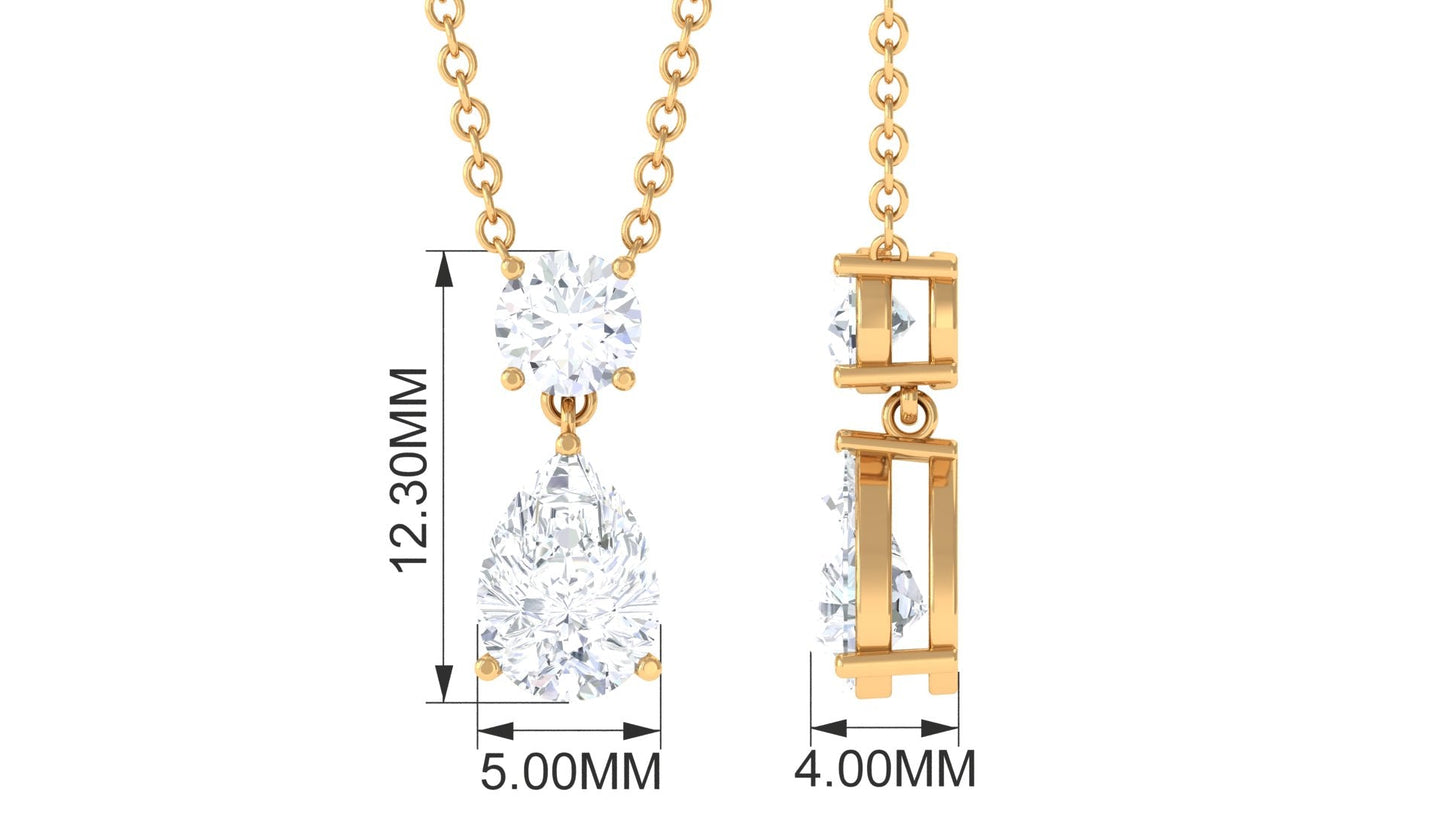 Certified Moissanite Two Stone Drop Necklace