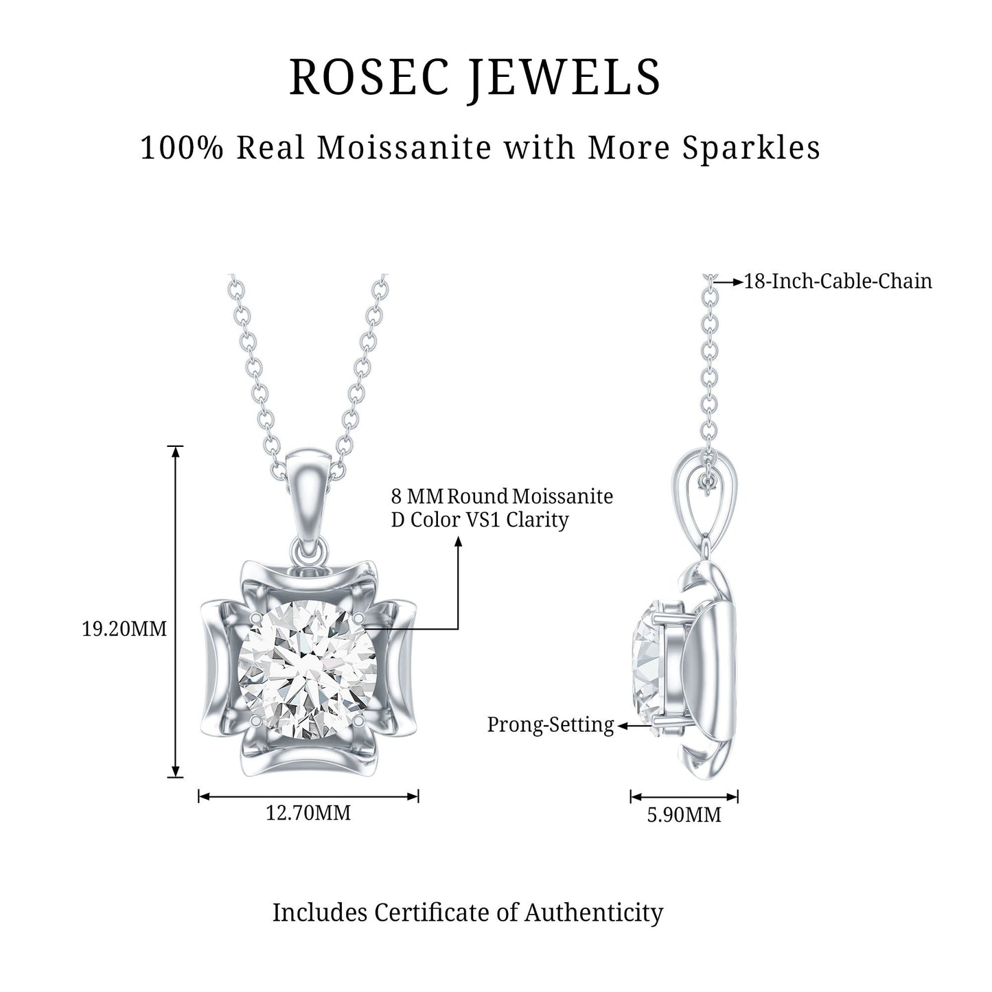 Certified Moissanite Solitaire Pendant in Prong Setting