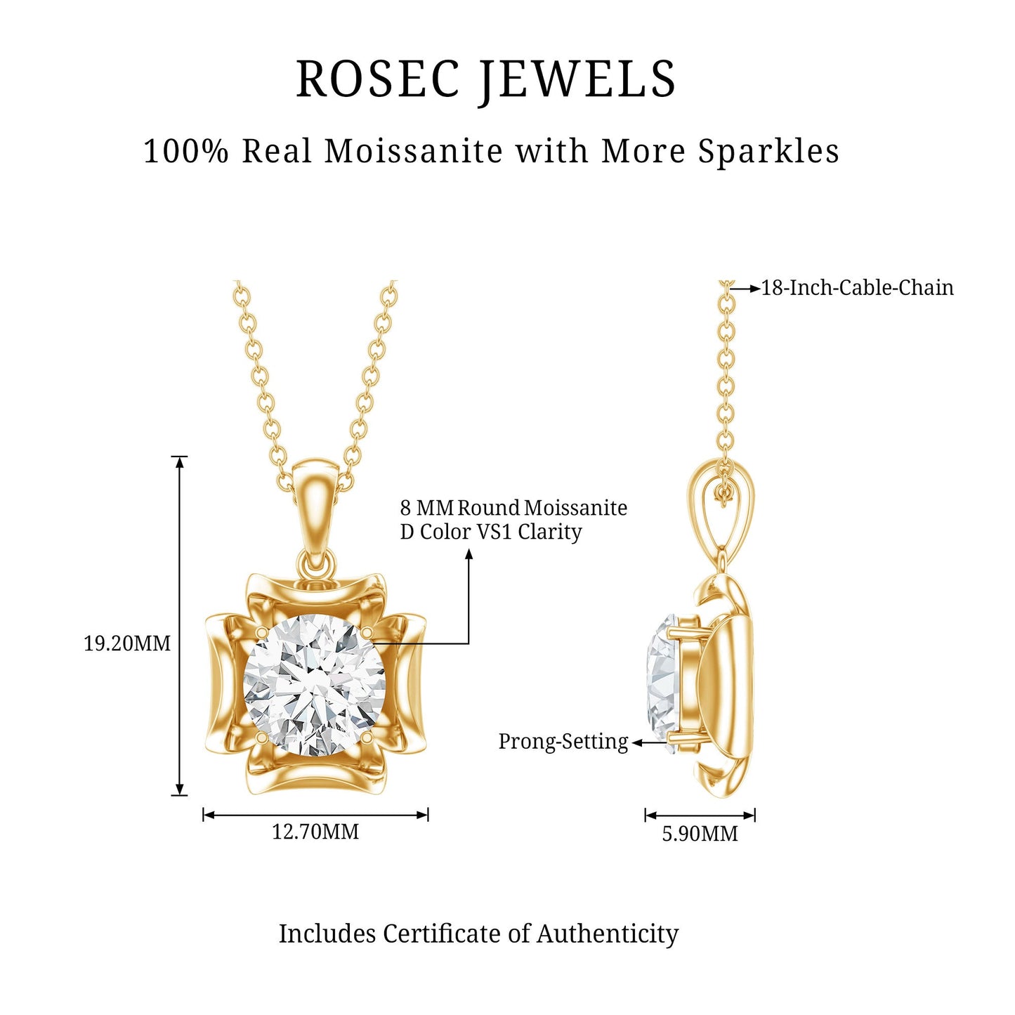 Certified Moissanite Solitaire Pendant in Prong Setting