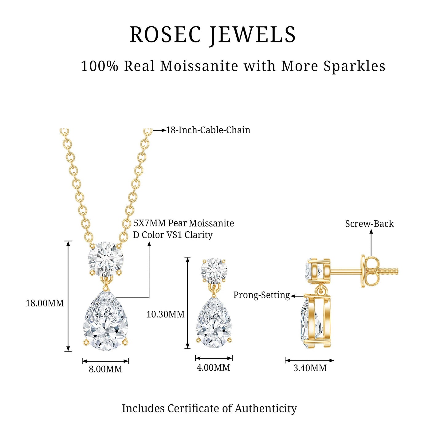 Moissanite Teardrop Two Stone Jewelry Set