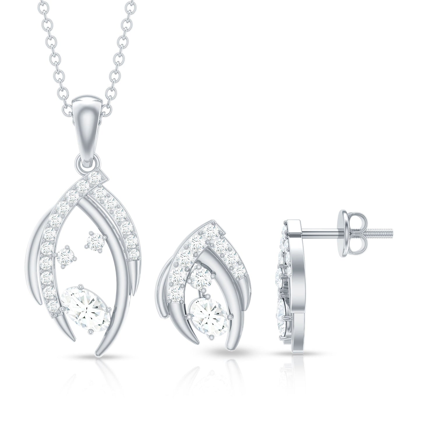 Certified Moissanite Designer Pendant and Earrings Set
