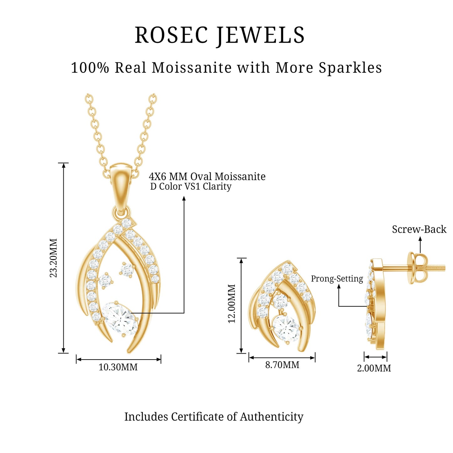 Certified Moissanite Designer Pendant and Earrings Set