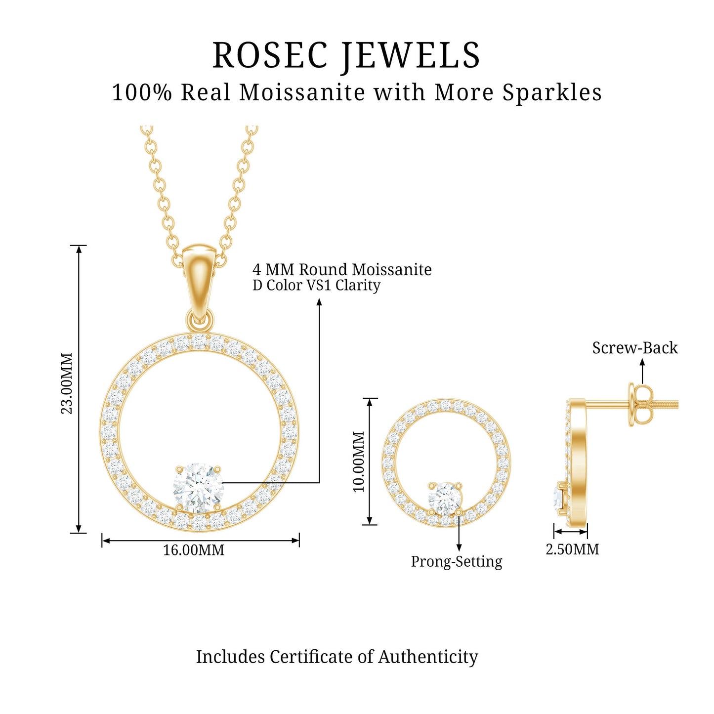 Certified Moissanite Open Circle Jewelry Set