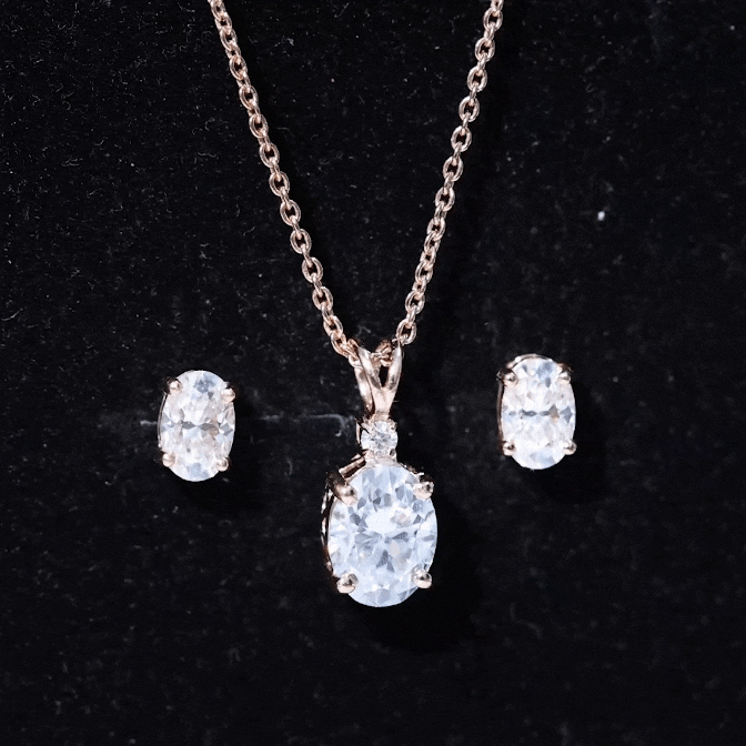 Certified Moissanite Oval Necklace and Earrings Set
