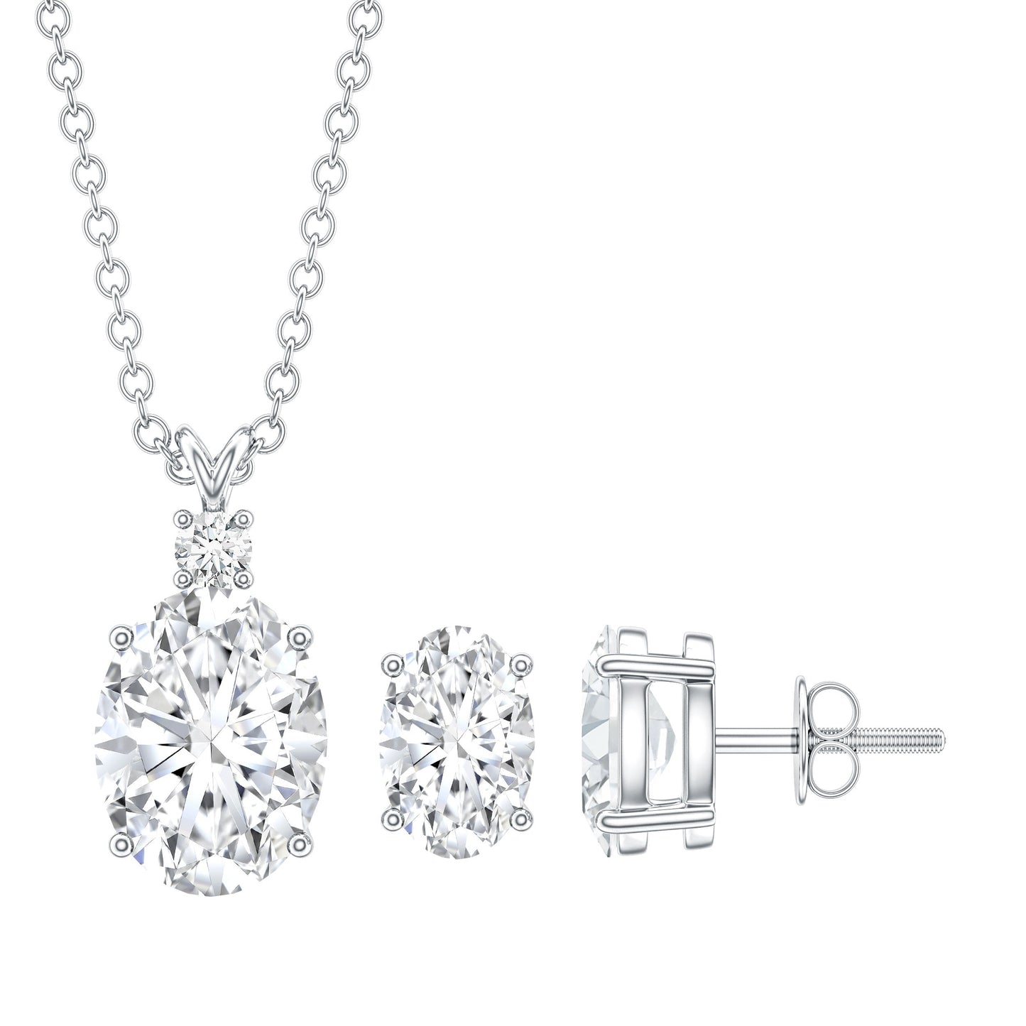 Certified Moissanite Oval Necklace and Earrings Set