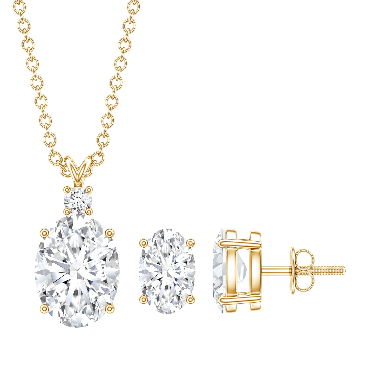 Certified Moissanite Oval Necklace and Earrings Set