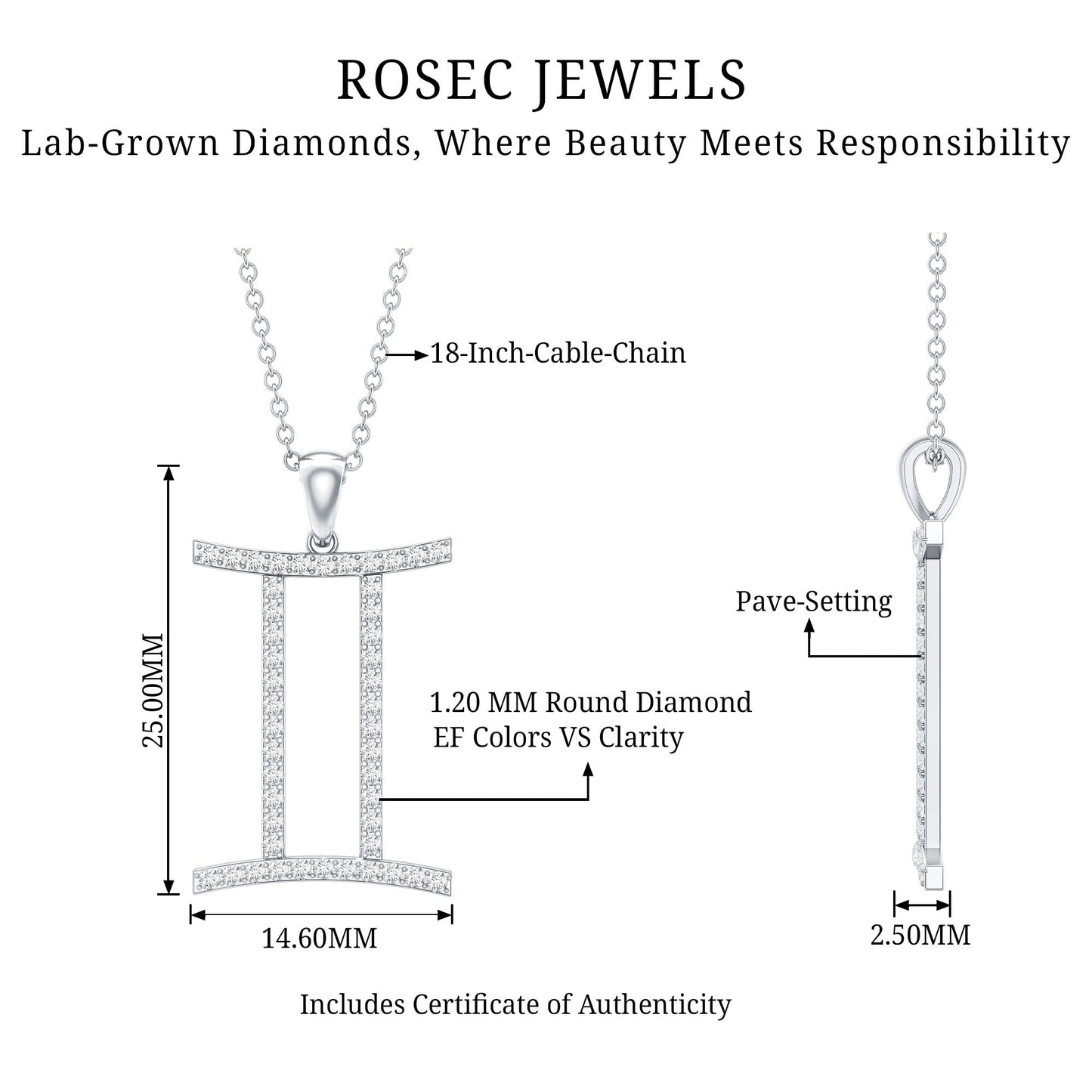 Gemini Necklace with Certified Lab Grown Diamond