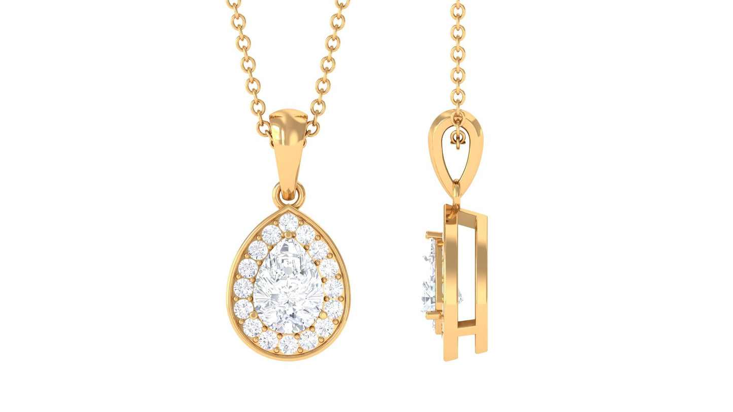 Moissanite Teardrop Halo Pendant Necklace