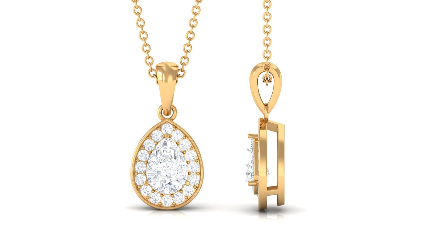 Moissanite Teardrop Halo Pendant Necklace