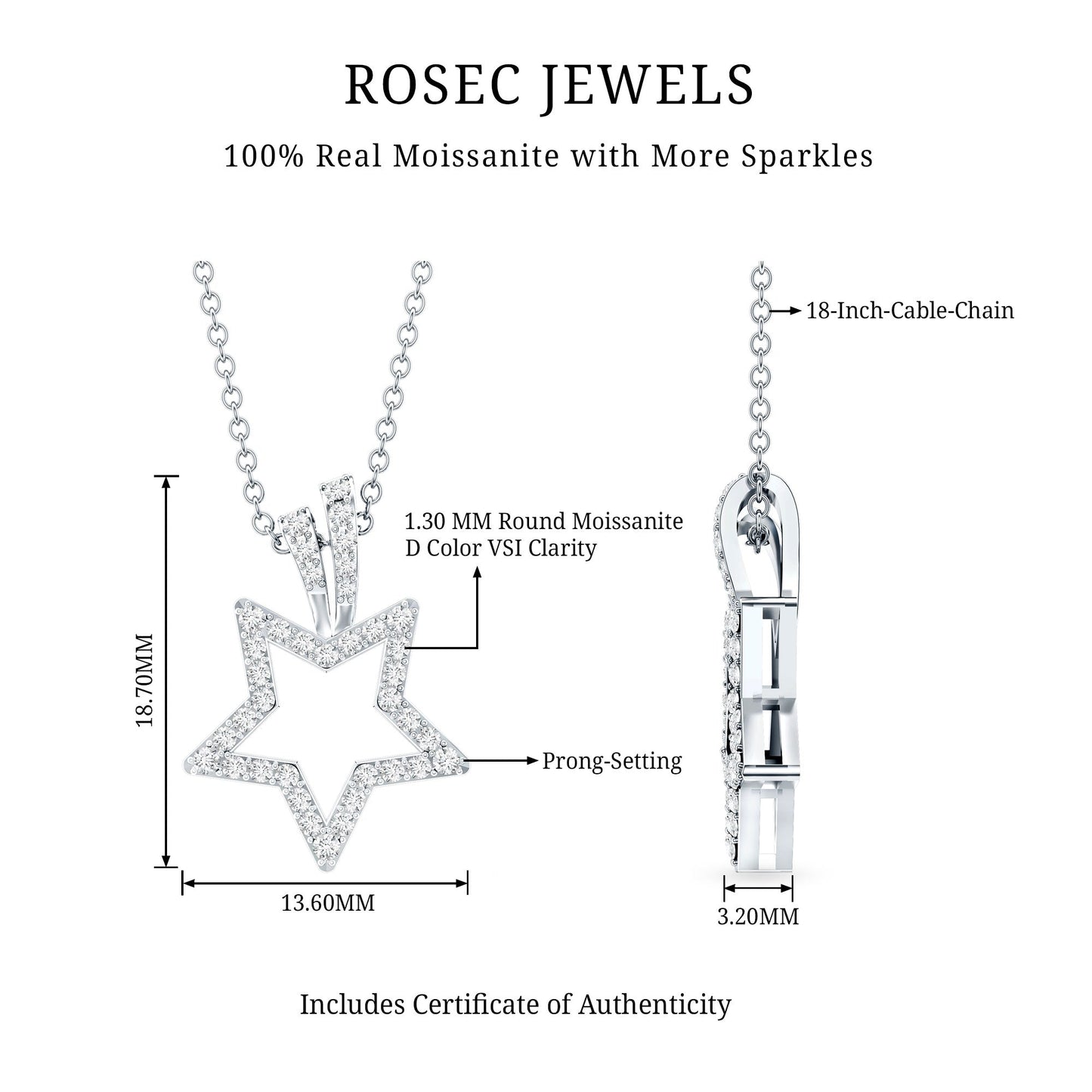 Certified Moissanite Star Shape Pendant