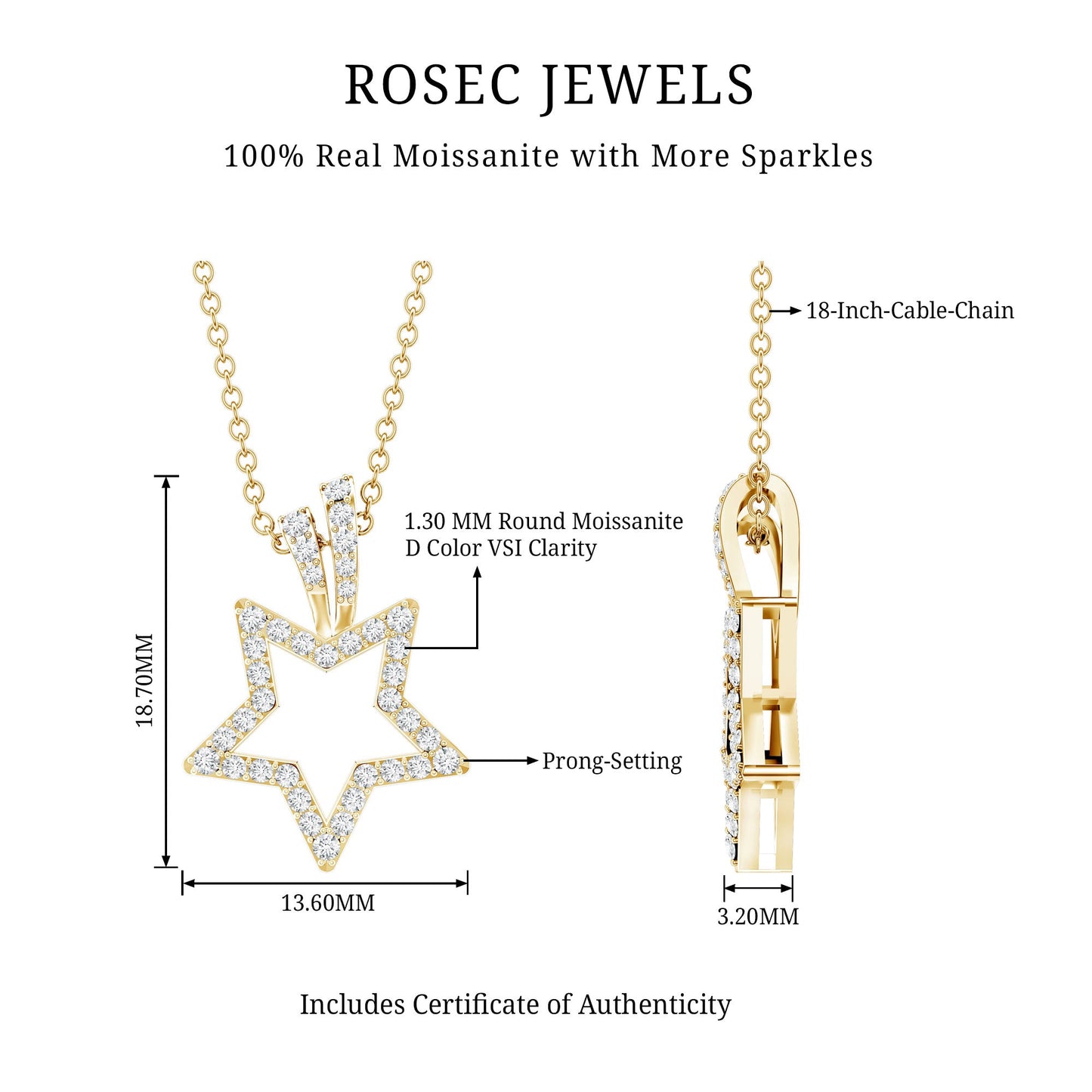 Certified Moissanite Star Shape Pendant
