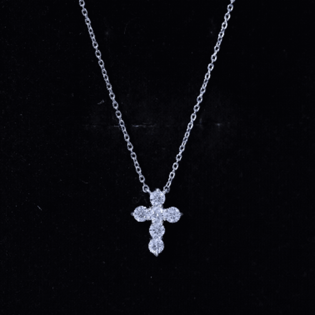 Round Cut Moissanite Cross Pendant Necklace
