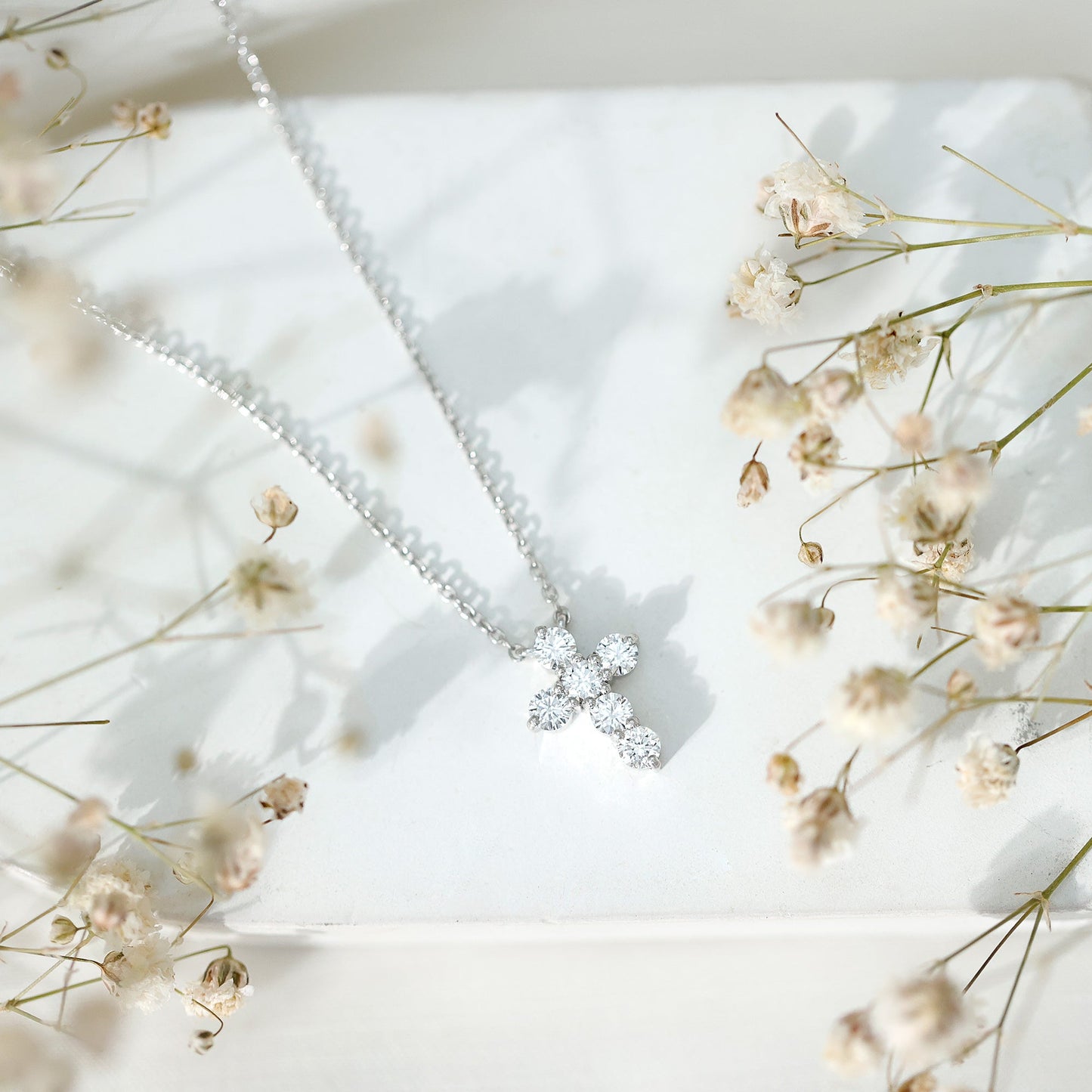 Round Cut Moissanite Cross Pendant Necklace