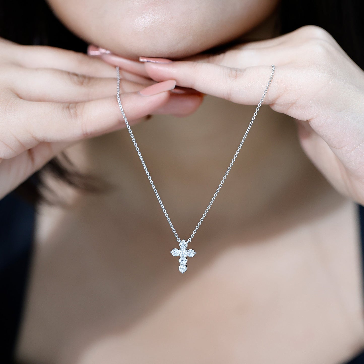 Round Cut Moissanite Cross Pendant Necklace