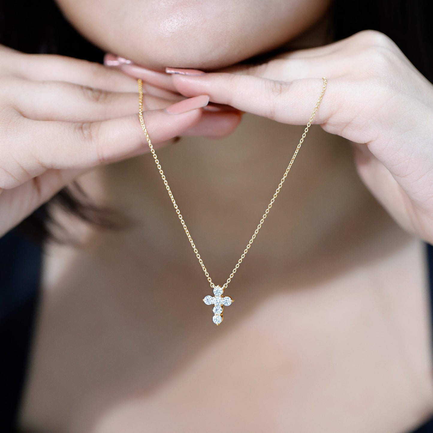 Round Cut Moissanite Cross Pendant Necklace