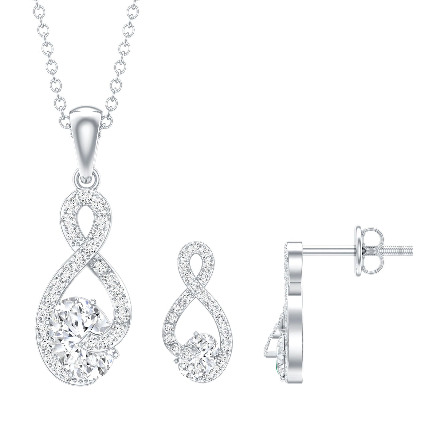 Certified 0.9 Carat Moissanite Infinity Necklace and Earring Set