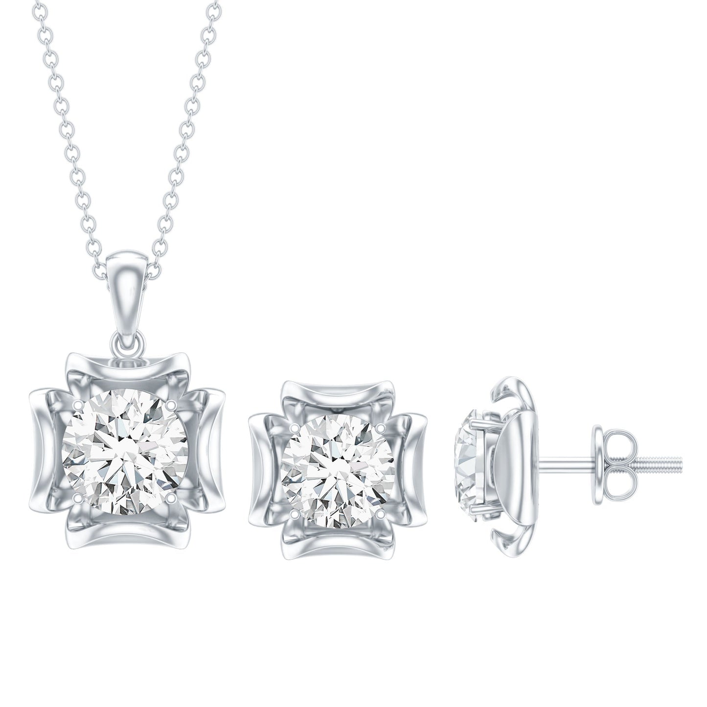 Round Shape Moissanite Solitaire Jewelry Set