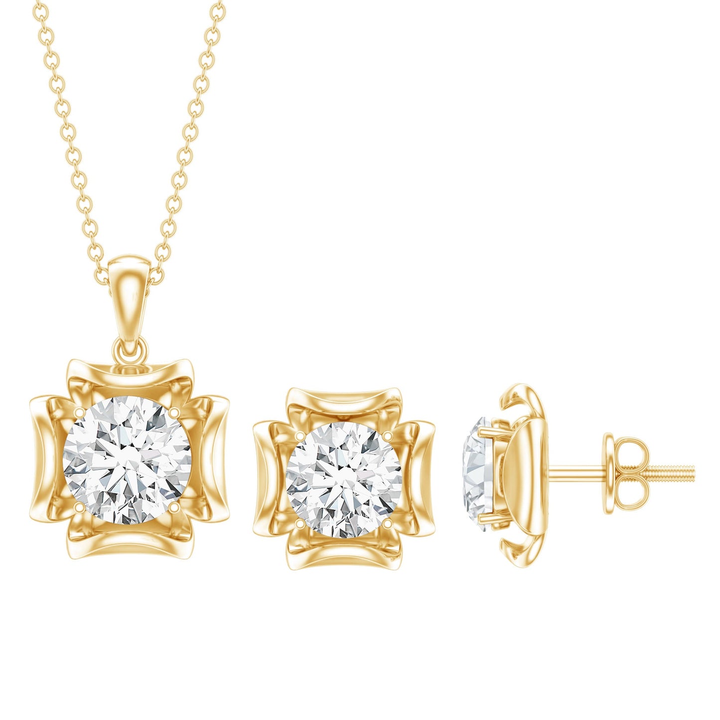Round Shape Moissanite Solitaire Jewelry Set