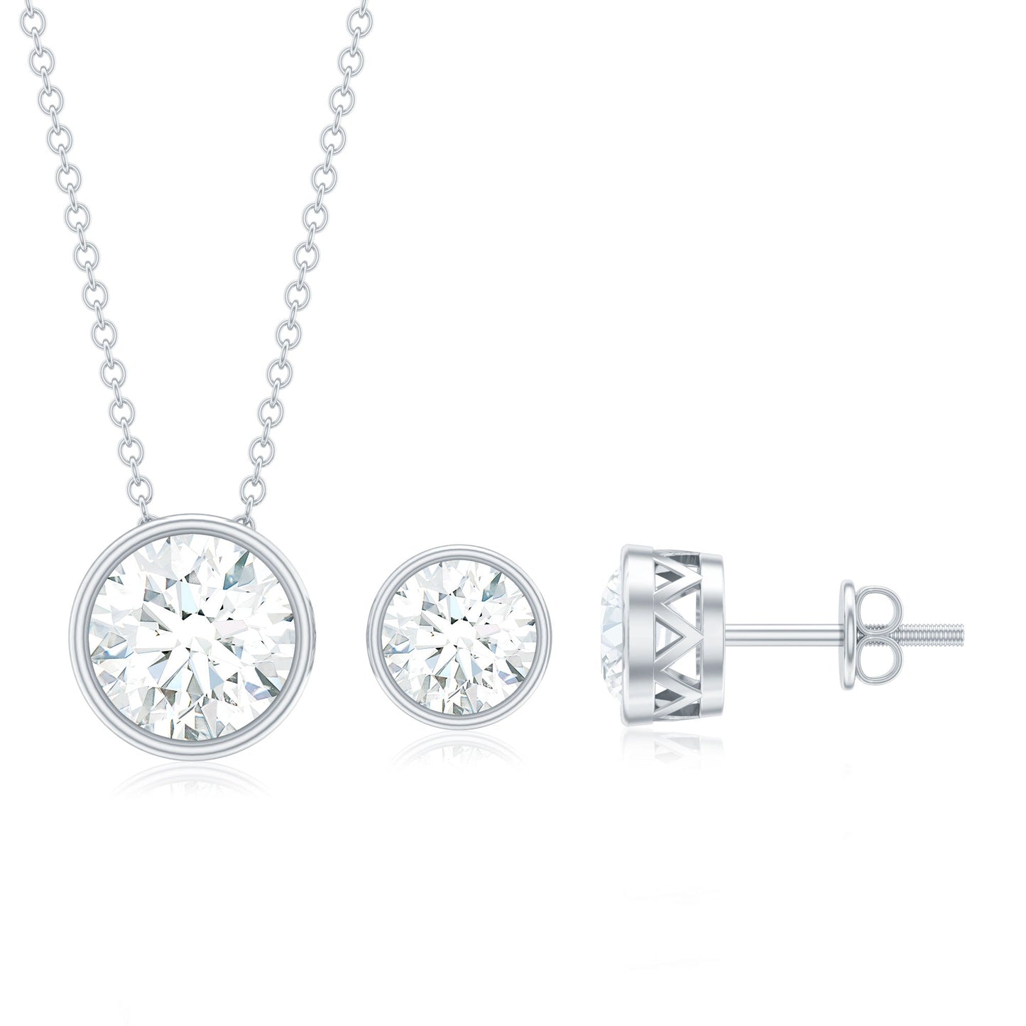 Simple Moissanite Solitaire Jewelry Set in Bezel Setting