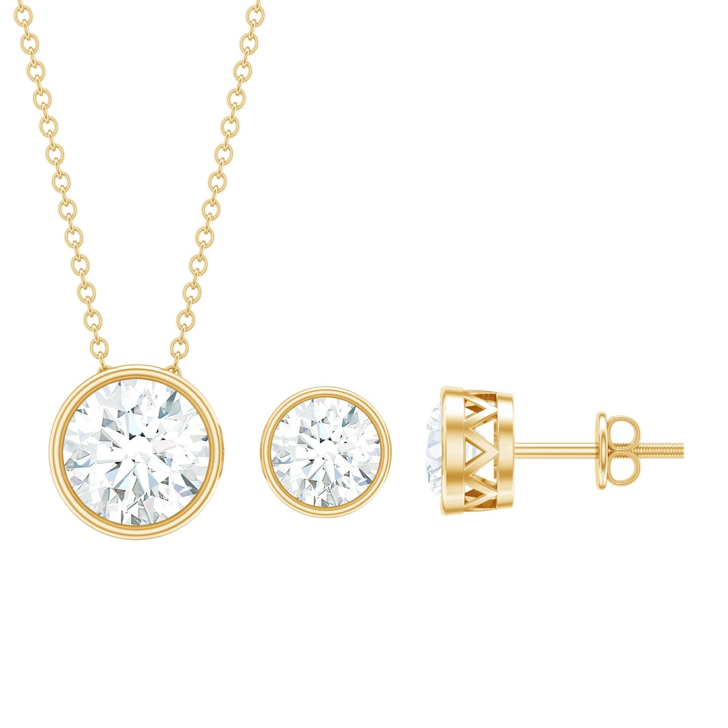 Simple Moissanite Solitaire Jewelry Set in Bezel Setting