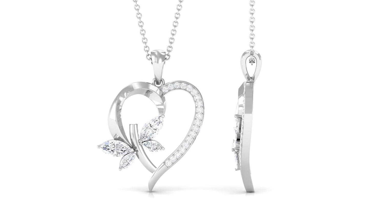 Certified Moissanite Heart and Butterfly Pendant