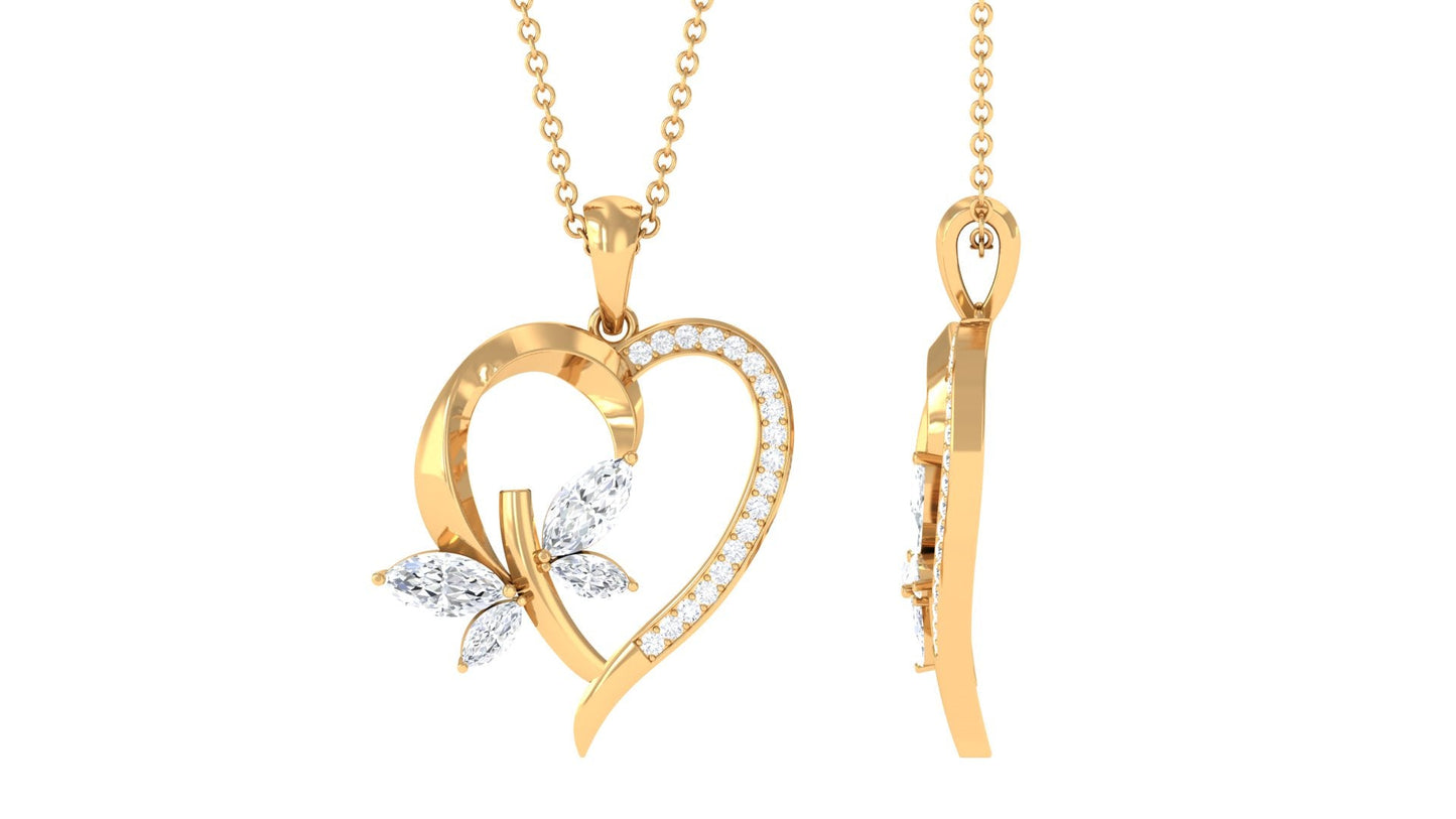 Certified Moissanite Heart and Butterfly Pendant