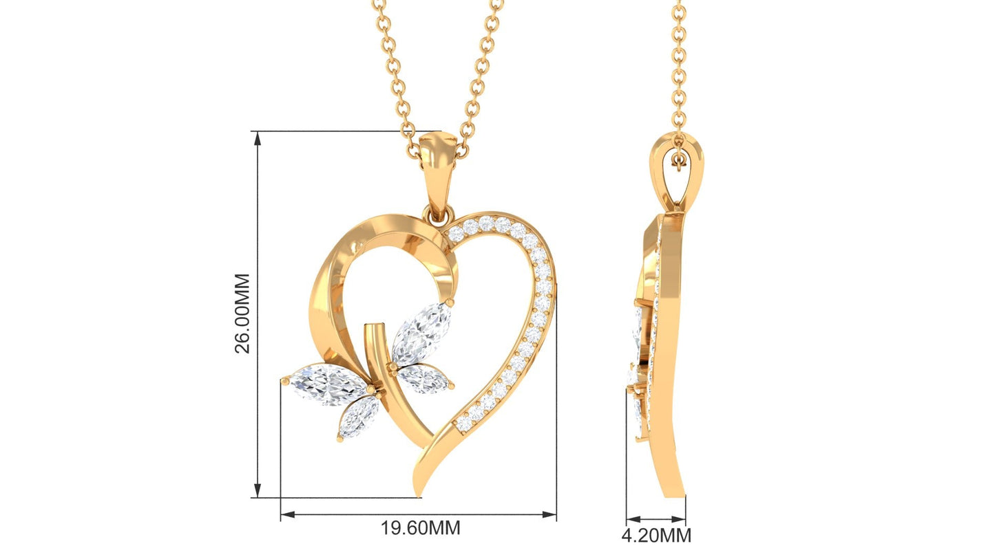 Certified Moissanite Heart and Butterfly Pendant