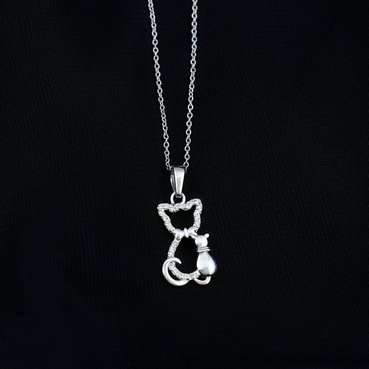 Certified Moissanite and Cat Pendant