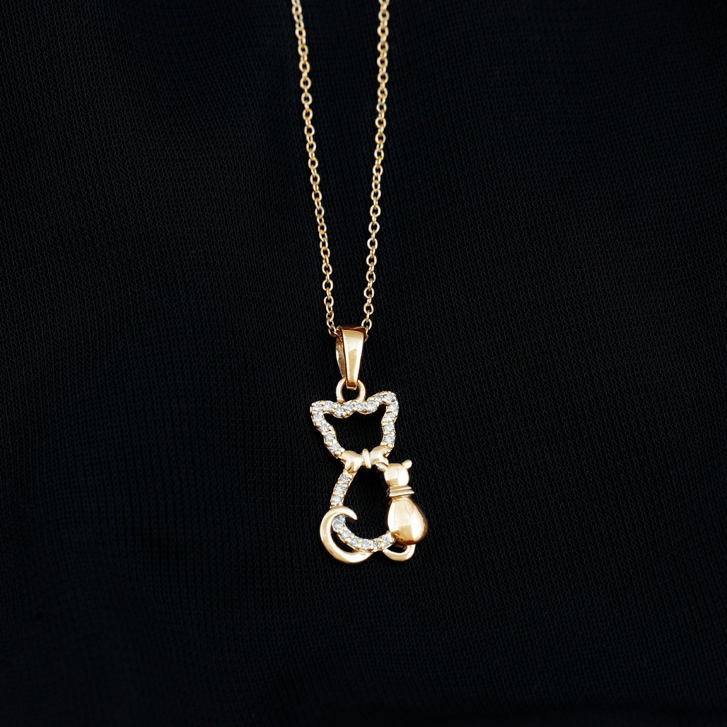 Certified Moissanite and Cat Pendant