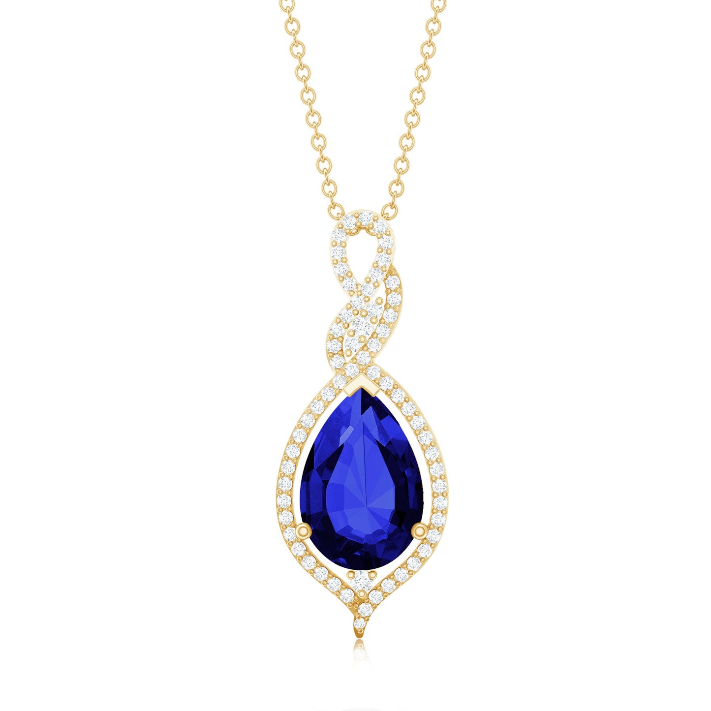 Certified 4 Carat Lab Created Blue Sapphire and Diamond Teardrop Pendant