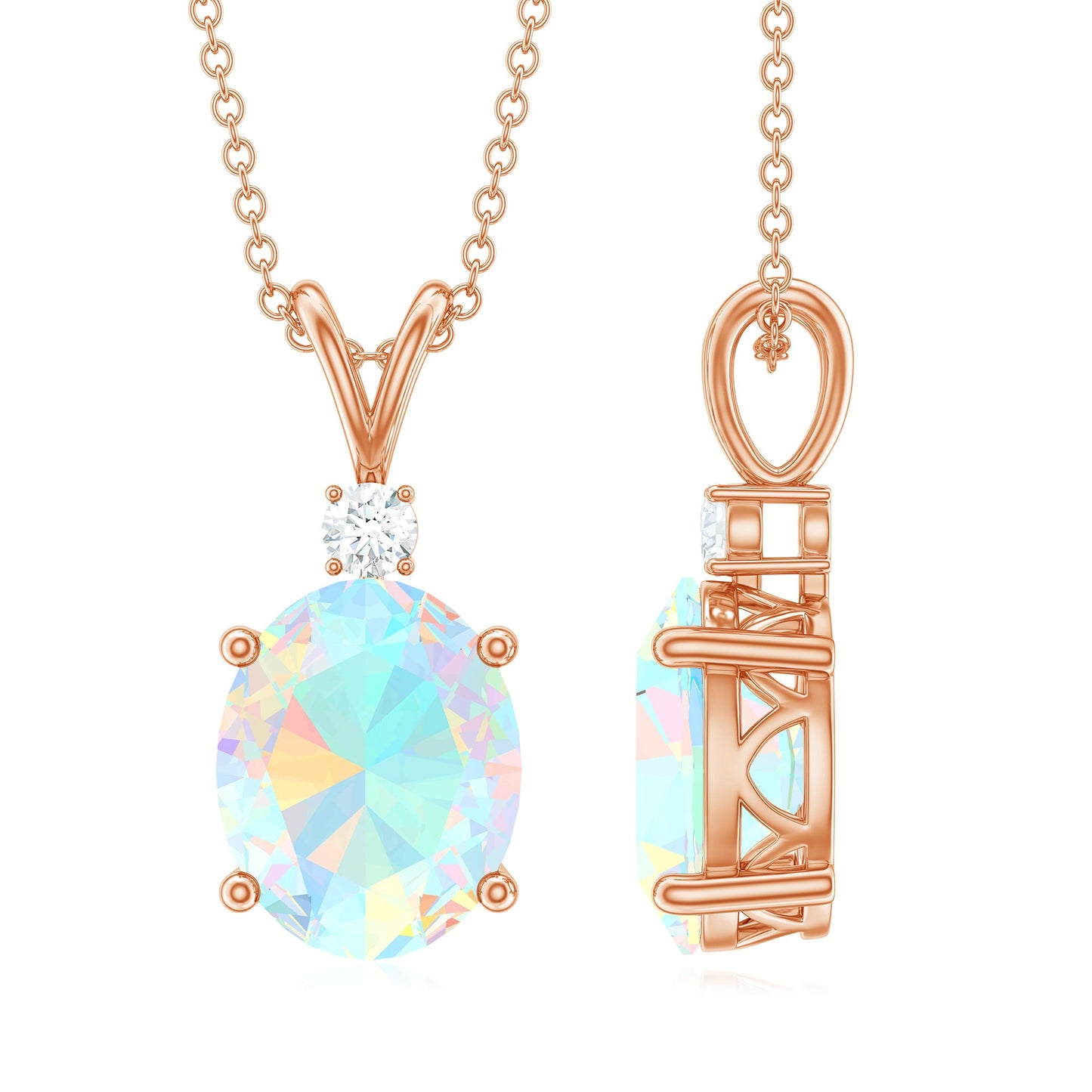 Genuine 1.3 Carat Opalescent Pendant Necklace with Diamond
