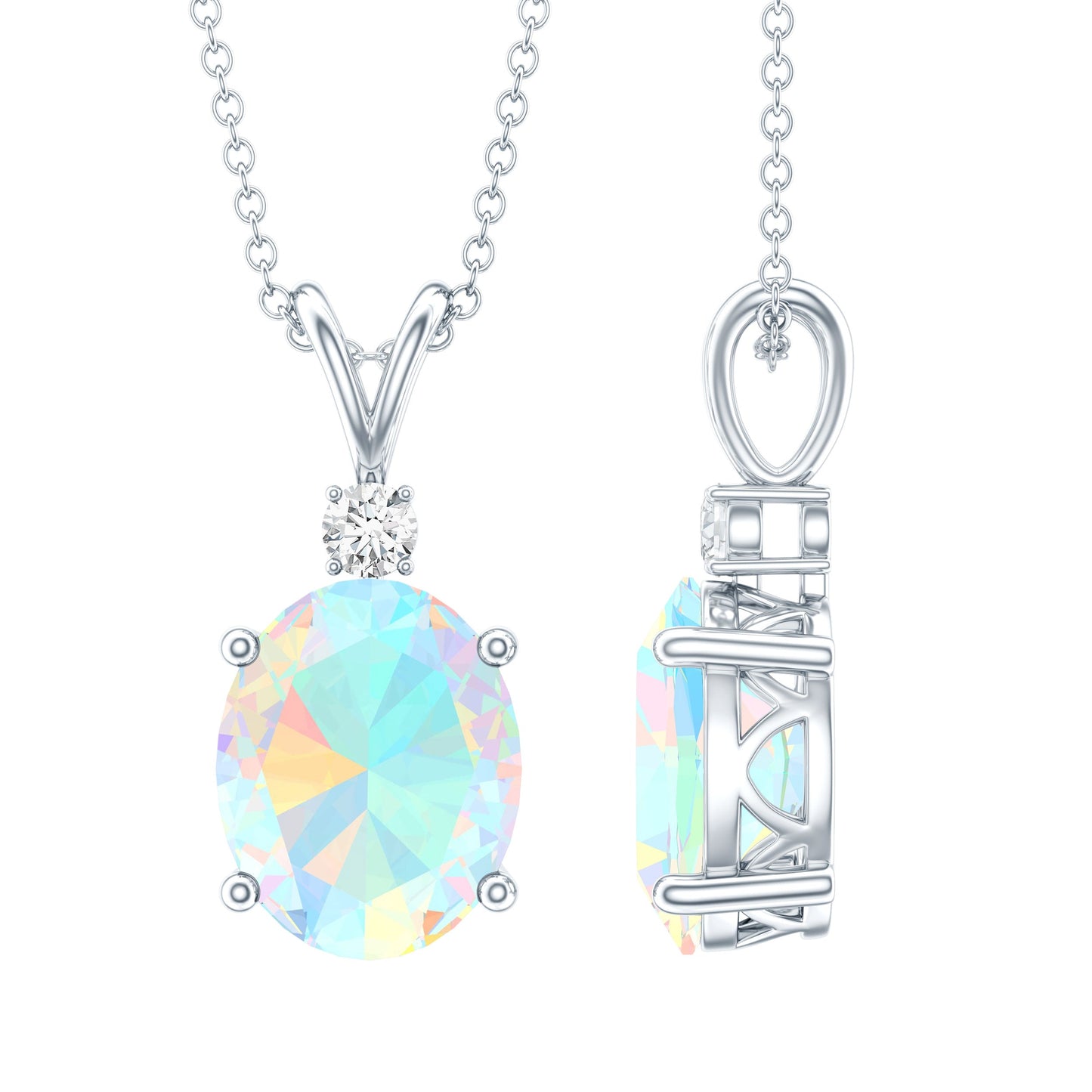 Genuine 1.3 Carat Opalescent Pendant Necklace with Diamond