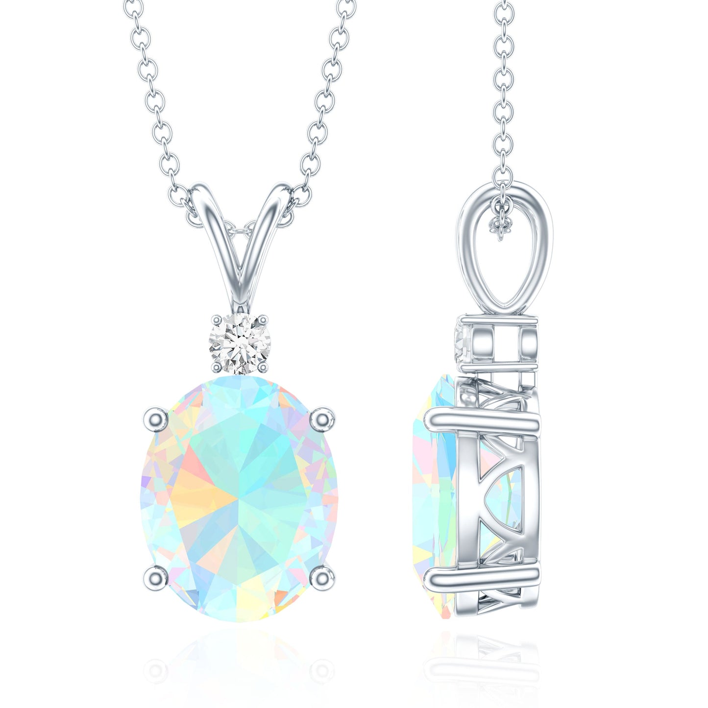 Genuine 1.3 Carat Opalescent Pendant Necklace with Diamond