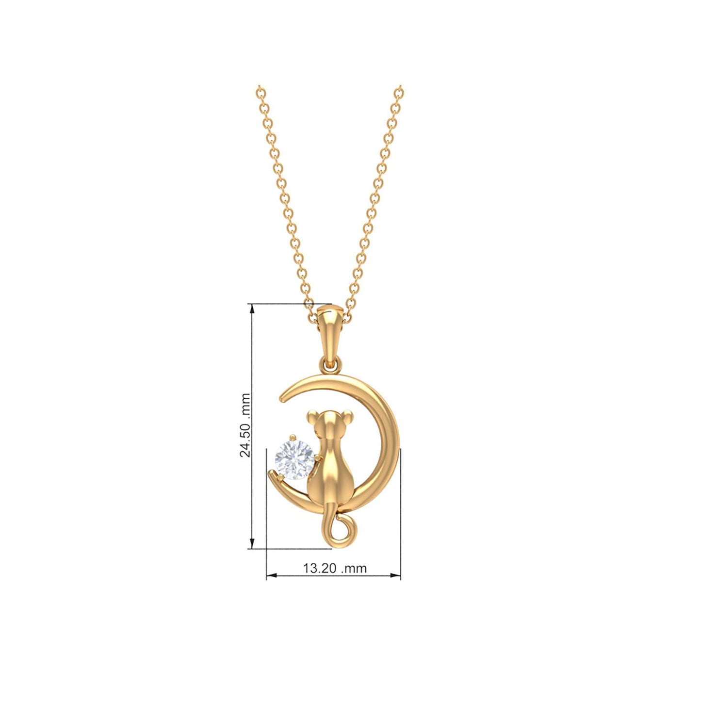 Certified Diamond Cat on Moon Necklace