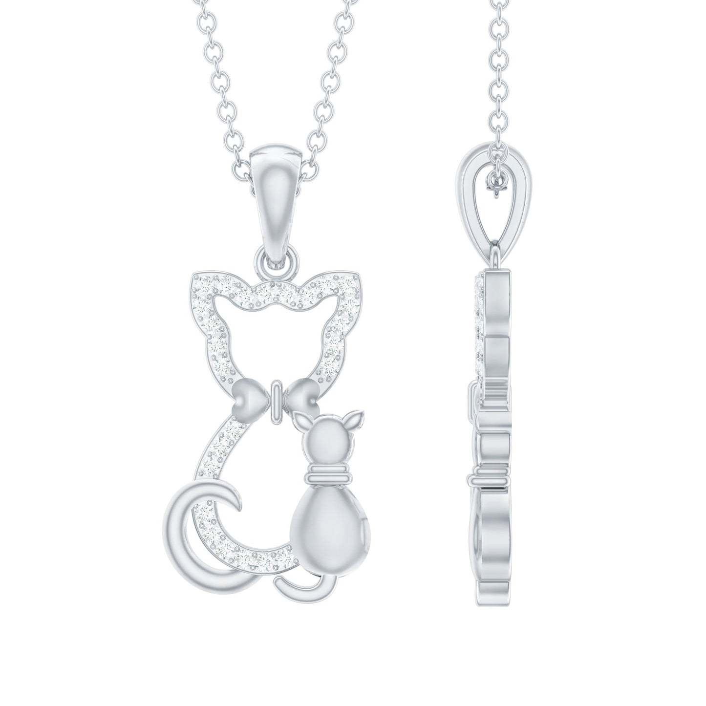 Certified Diamond Kitty Cat Pendant Necklace