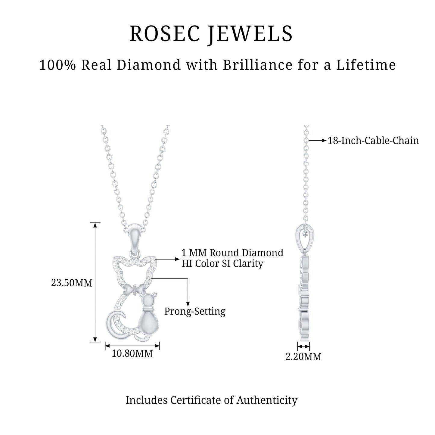 Certified Diamond Kitty Cat Pendant Necklace