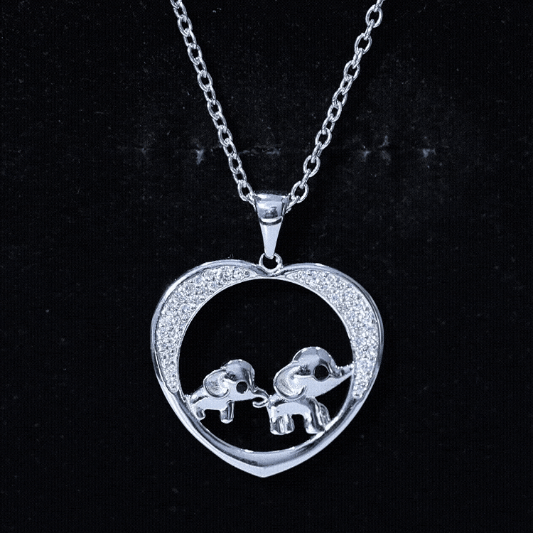 Diamond Elephant Mother Child Necklace