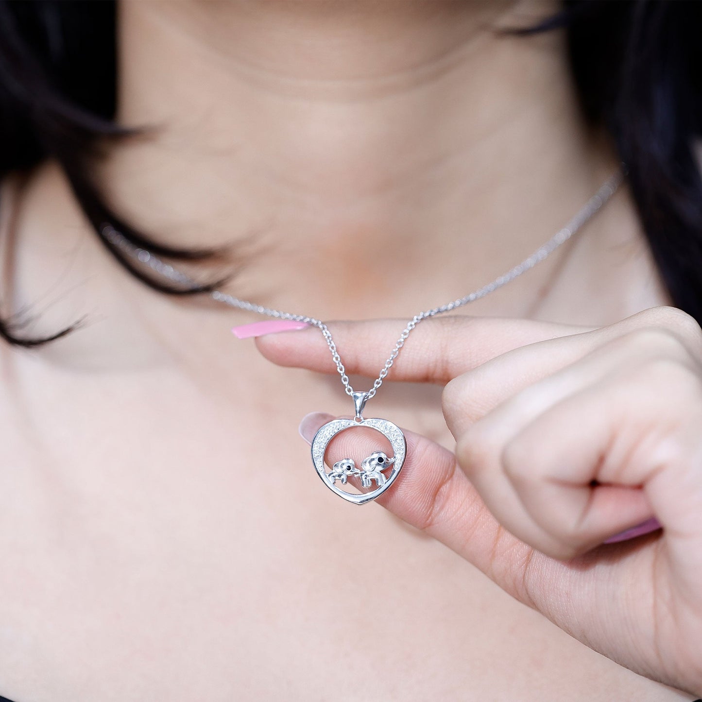 Diamond Elephant Mother Child Necklace