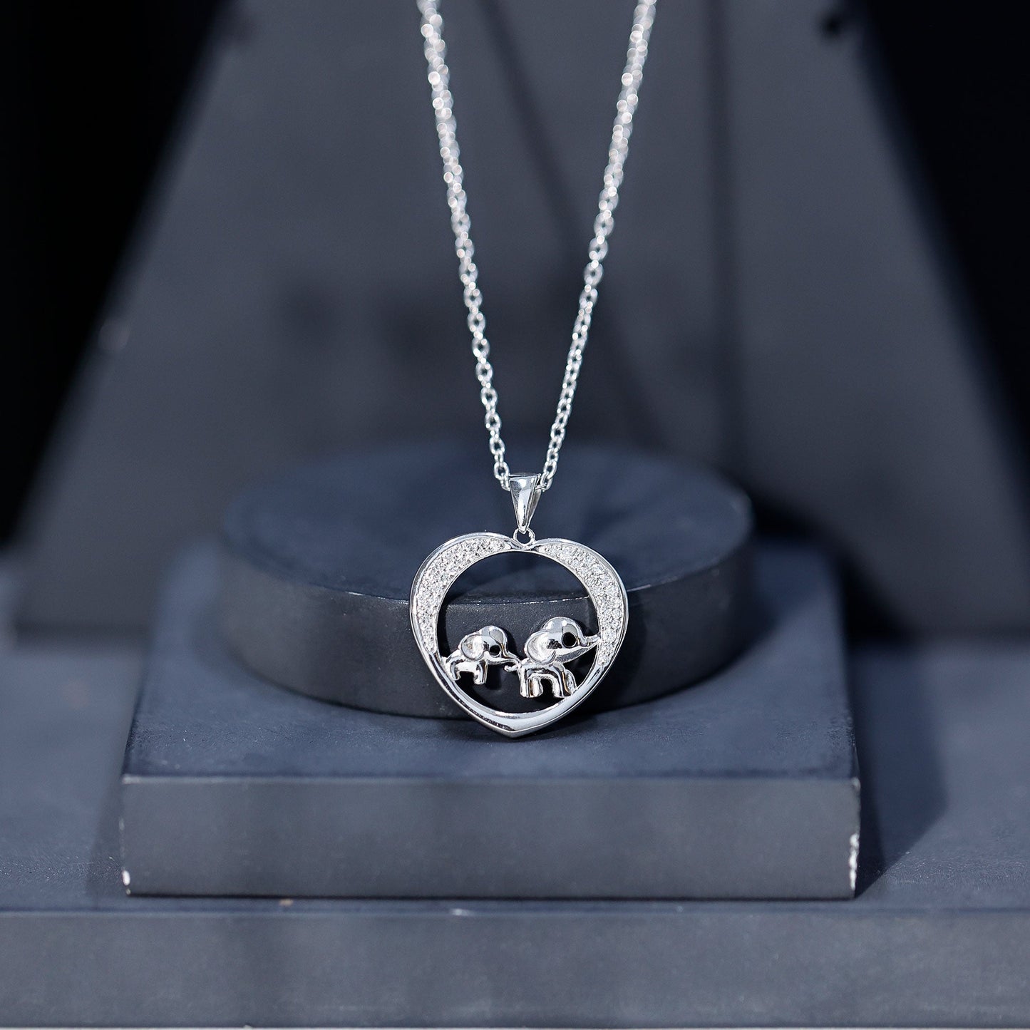 Diamond Elephant Mother Child Necklace