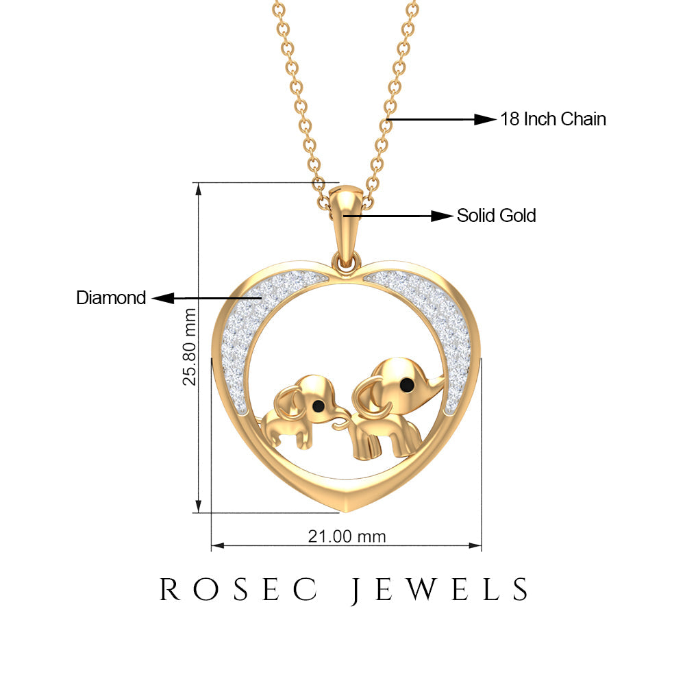 Diamond Elephant Mother Child Necklace