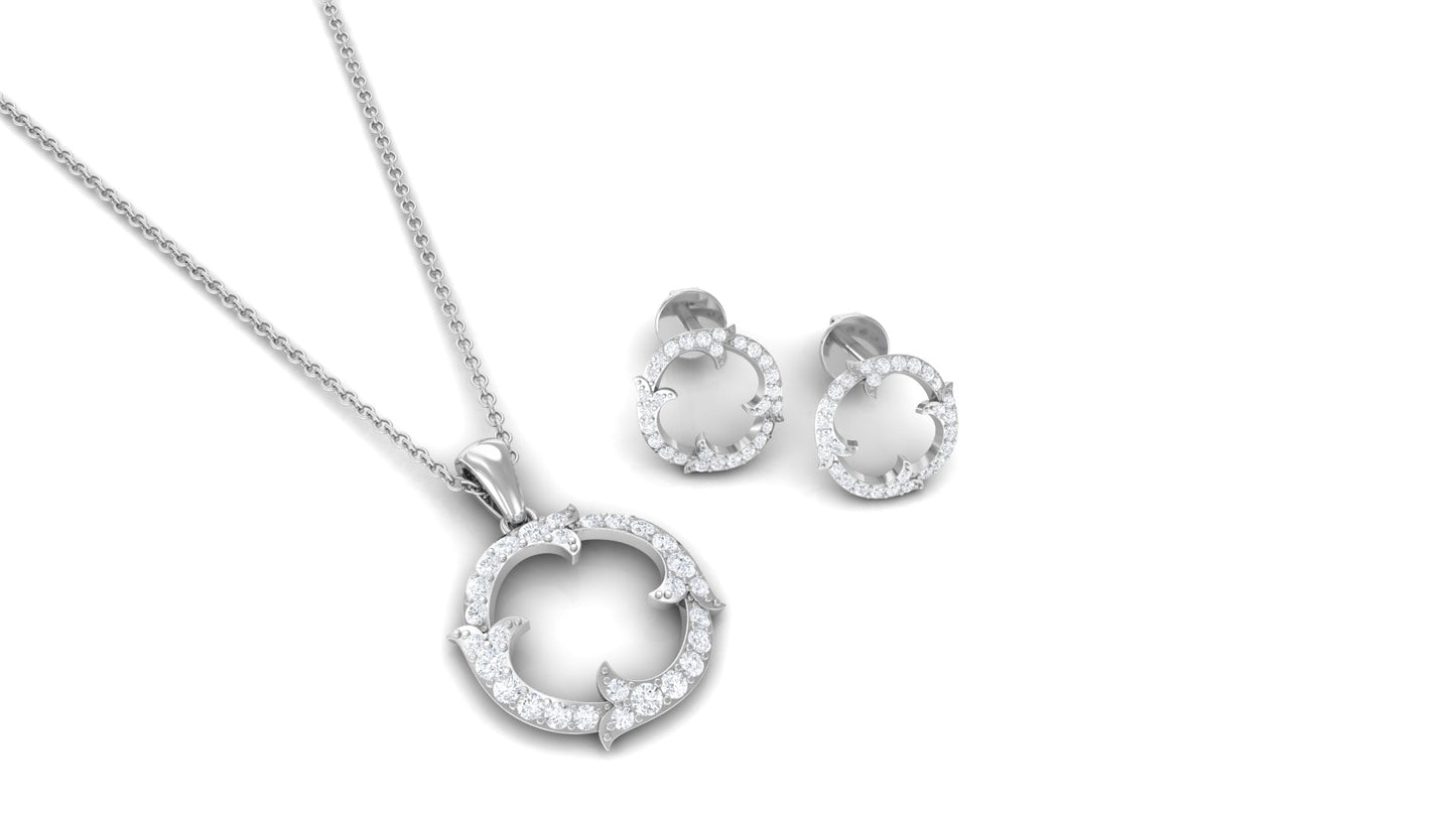 Certified Diamond Circle Necklace Earrings Set