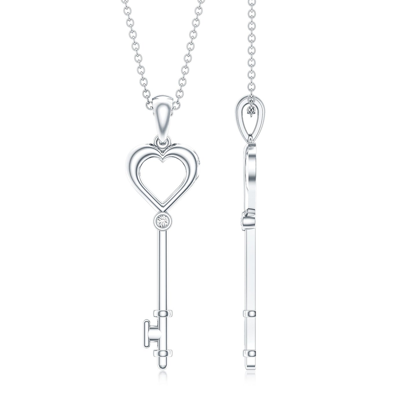 Diamond Heart Key Pendant Necklace For Women