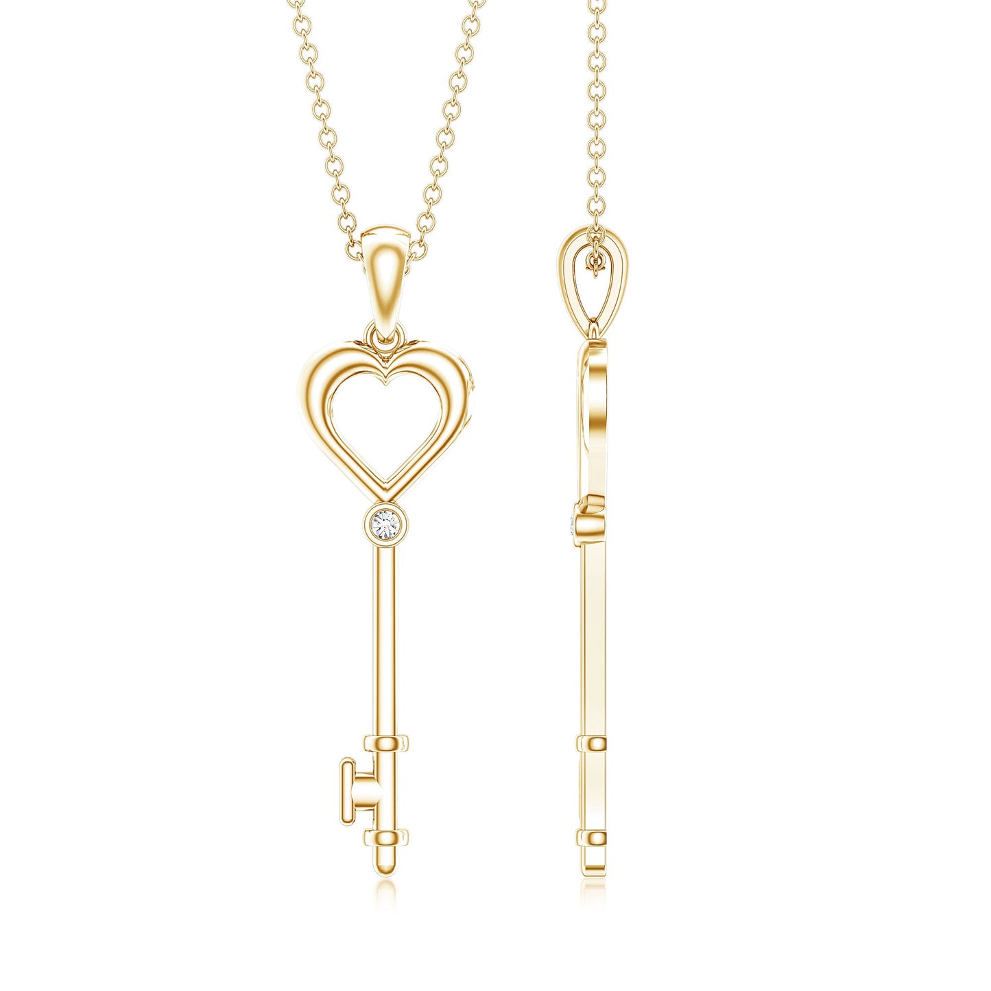 Diamond Heart Key Pendant Necklace For Women