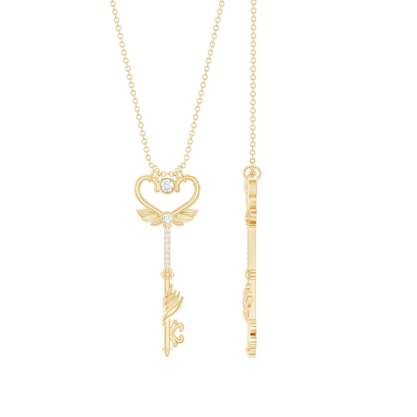 Diamond Key Necklace with Angel Wings