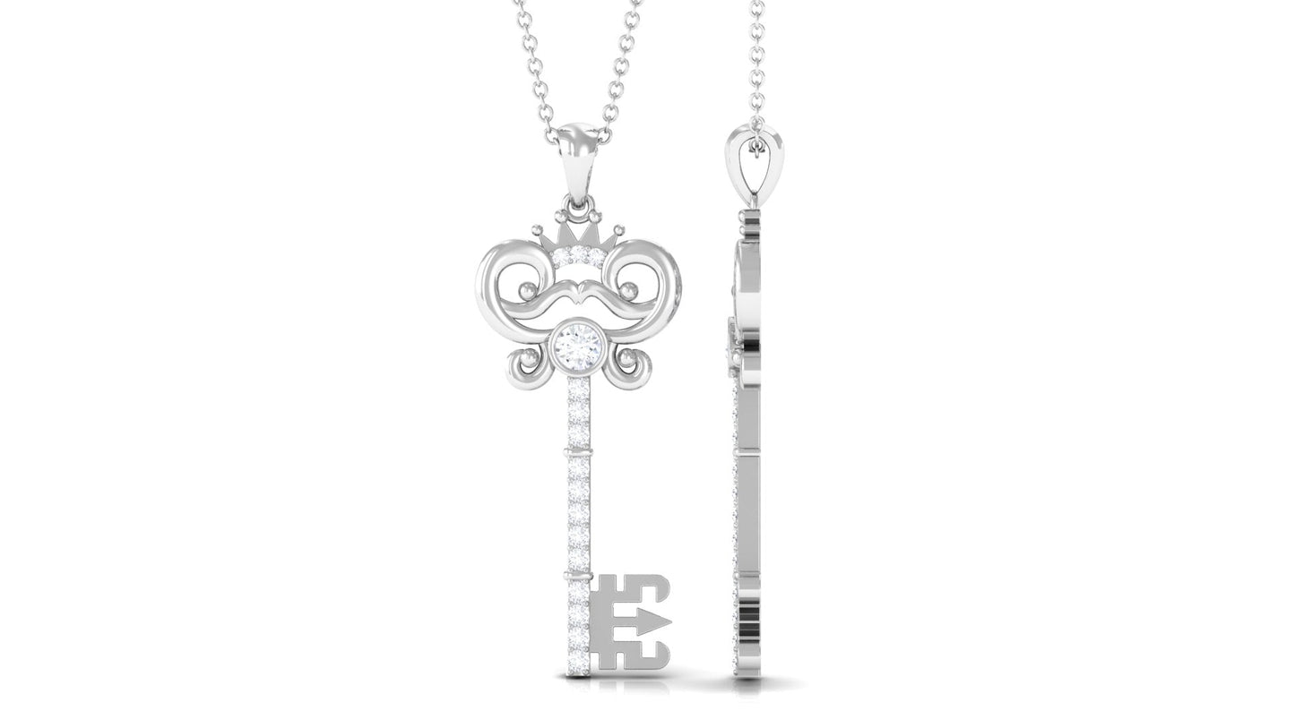 Diamond Vintage Key Pendant Necklace