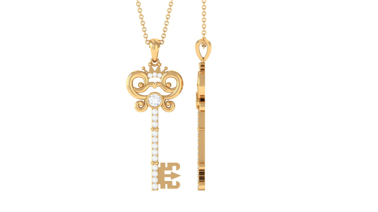 Diamond Vintage Key Pendant Necklace
