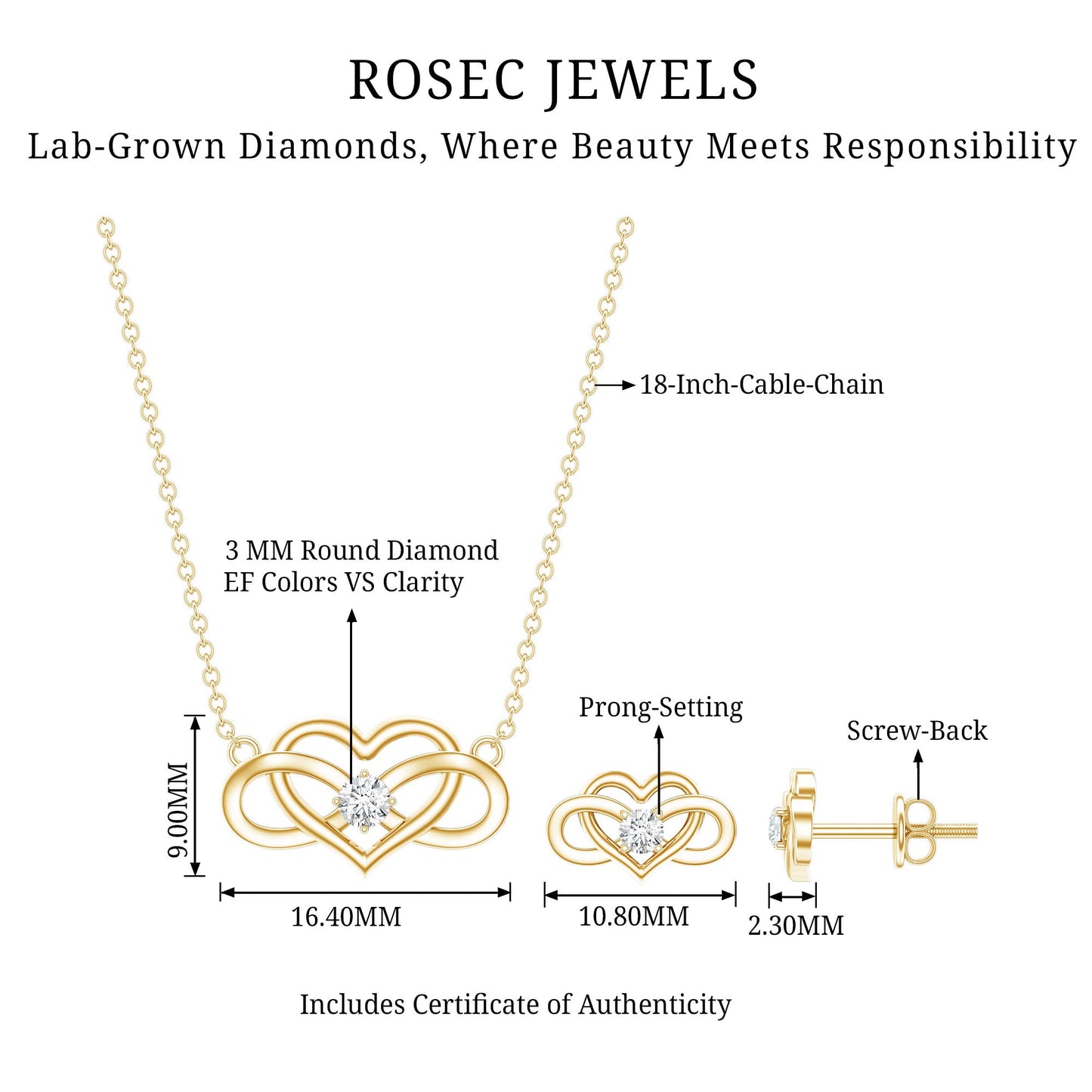 Round Cut Diamond Infinity Heart Jewelry Set