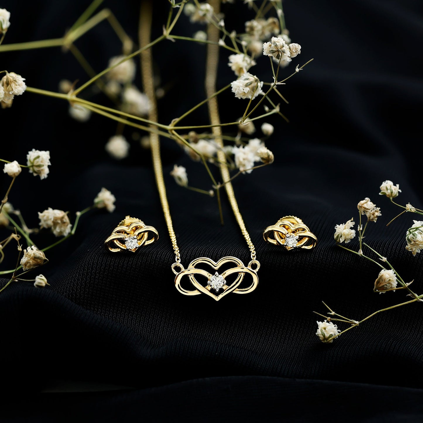 Round Cut Diamond Infinity Heart Jewelry Set