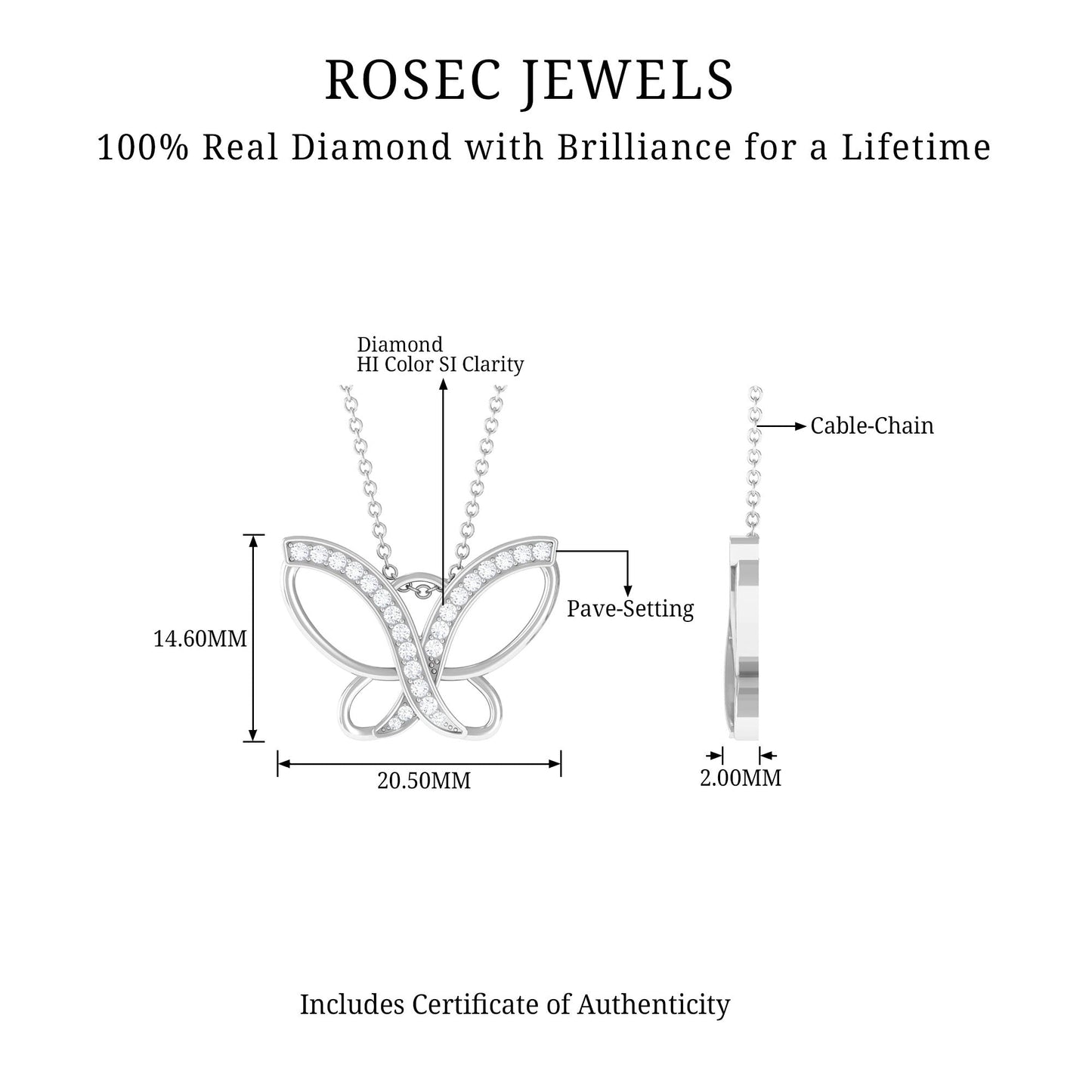 Diamond Butterfly Pendant Necklace For Women