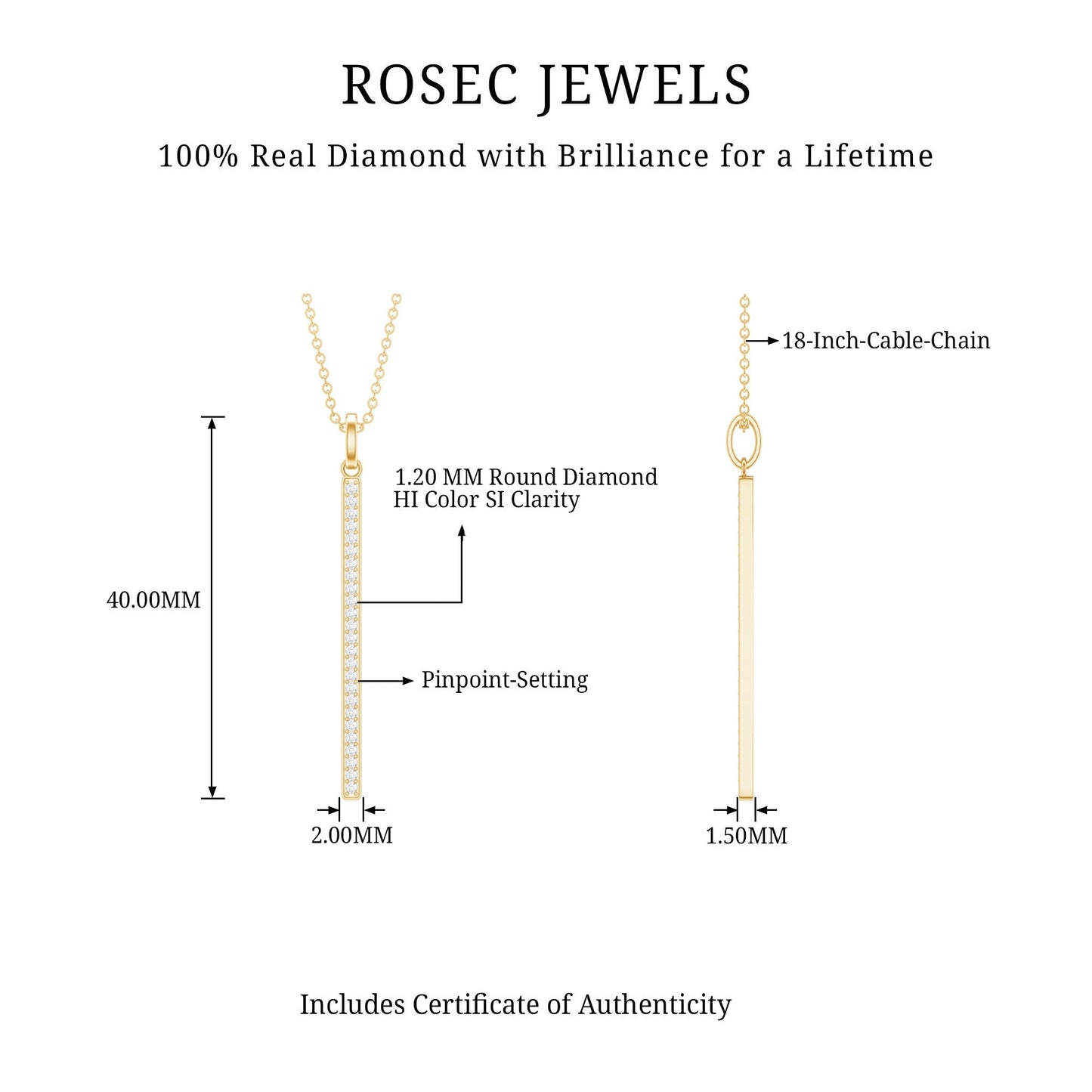 Round Cut Diamond Bar Necklace For Women